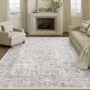 Gray Area Rug 6x9 Machine Washable Vintage Living Room Distressed Non Slip Carpet Traditional Indoor Bedroom Grey Retro Floral Accent Throw Large Rug for Office Kitchen Dining Room