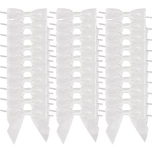 AIMUDI White Satin Ribbon Twist Tie Bows 3.5" Pretied Bows Premade Craft Bows for Treat Bags Cake Pop Gift Wrapping Basket Wedding Favors Cookie Candy Bagging Baby Shower - 50 Counts