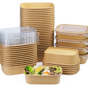 50 Pack 19 oz Paper Bowls, Disposable Food Containers with Lids, Rectangular Disposable Bowls, Disposable Salad Bowls with Lids for Diet Salad, Ice Cream, Yogurt, Party Food