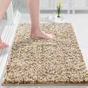 Yimobra Bath Mats for Bathroom Non Slip, 32x20, Extra Soft Chenille Bathroom Rugs, Fluffy Plush Luxury Shower Mat Outside, Water Absorbent, Machine Washable, Sink and Tub, Beige & Light Coffee