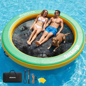 Water Hammock Inflatable Floating Dock,10FT Round Floating Ring with Bounce Mesh, Inflatable Pool Raft Platform for Lake Beach Ocean Island Water Relaxation,Green