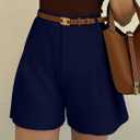 NIMIN Womens Shorts Dressy High Waisted 2025 Summer Trendy Business Casual Work Tailored Shorts Without Pockets Belts (Large, Navy Blue)
