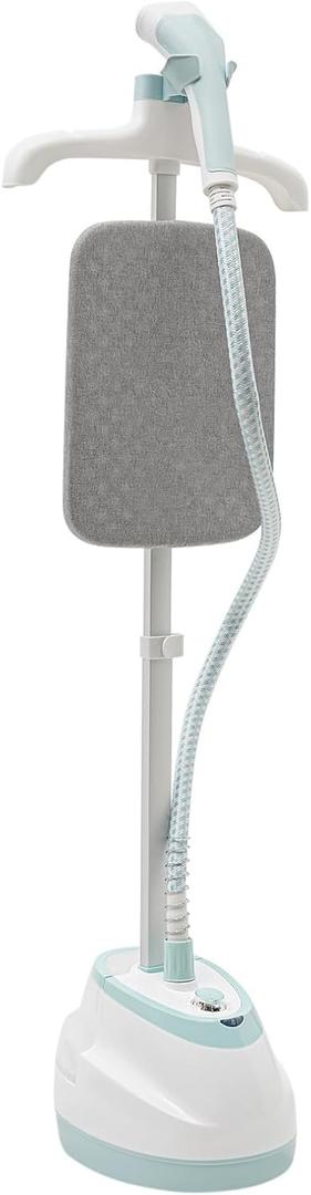 Standing Steamer for Clothes Professional Garment Steamer with Ironing Board 0.42 Gallon Water Tank Standing Flat Hanging Ironing Clothing Steamer with Garment Hanger, Fast Heats in 45s (White)