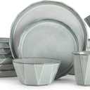 Table 12 Stonewashed 16-Piece Dinnerware Set, Service for 4, TD16Y50S | Stoneware Dinnerware with Reactive Glaze, Mugs, Plates and Bowls Set, Dishwasher and Microwave Safe