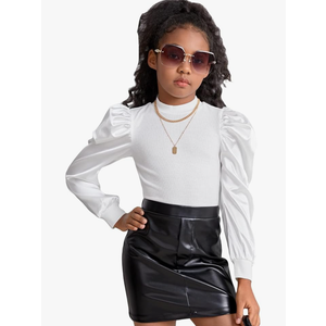 Floerns Girls Casual Puff Long Sleeve Round Neck Rib Knit Blouse Tee Tops, Size 9Y