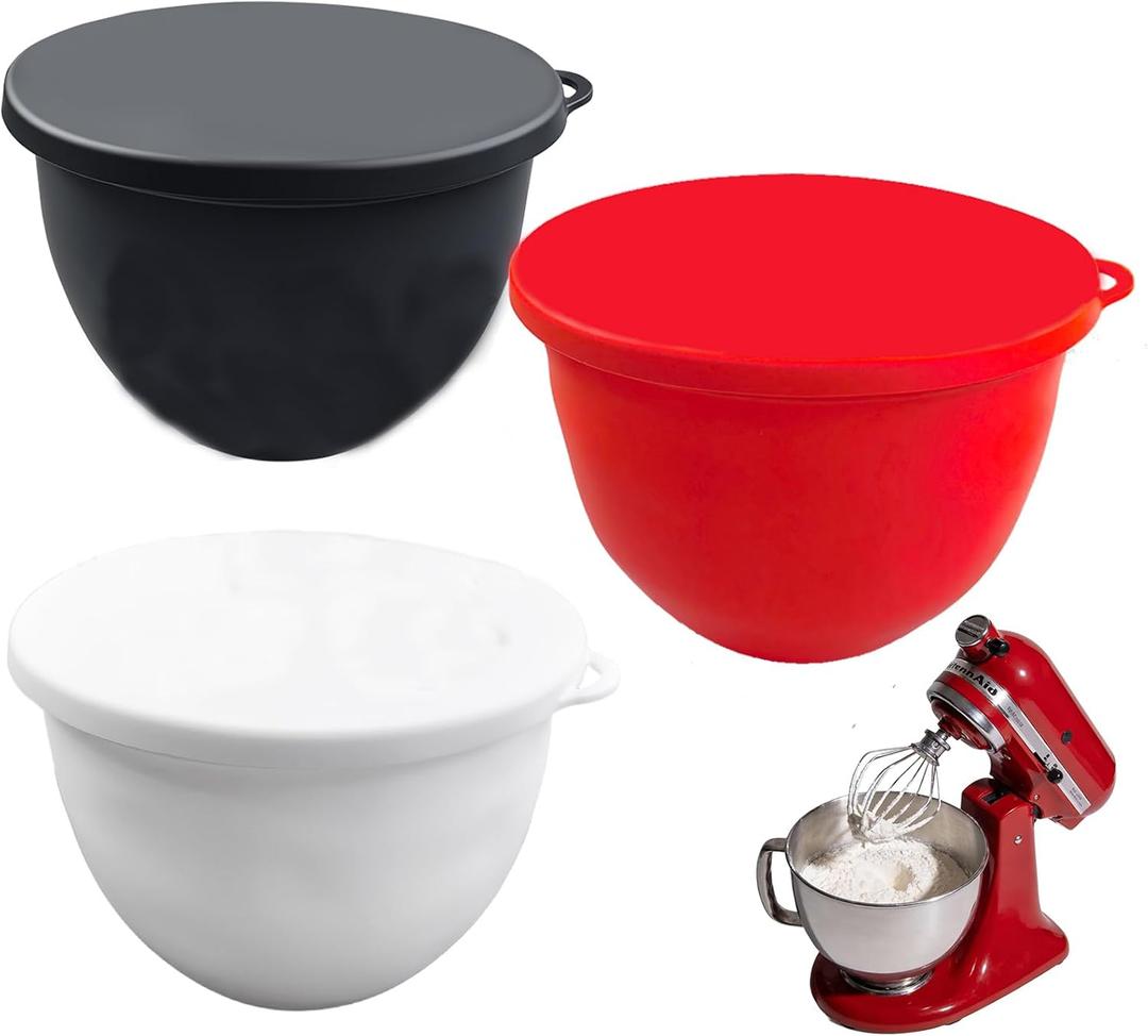 Silicone Bowl Liners for Kitchen Aid Mixers 5 qt Tilt-Head, for Baking Cooking, No More Replacement Mixer Bowls Needed,Silicone Stand Mixer Bowl Liners with Lids (Red+Black+White)