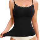 Nebility Compression Tanks for Women Tummy Control Shapewear Tank Top Seamless Body Shaper Lace Cami Camisoles (Medium, Black)
