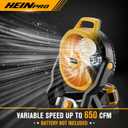 HEINPRO Battery Powered Fan Compatible with Dewalt 20V Max Battery with AC Adapter (No Battery) Up to 650CFM, Variable Speed, Low Noise 30dB, Portable Cordless Fan for Camping, Jobsite