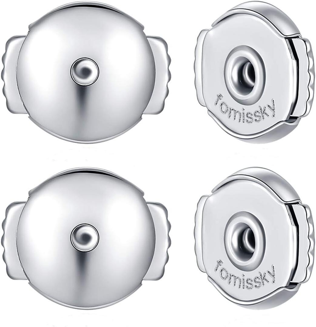 Fomissky-sisa Locking Earring Backs for Studs, 2 Pairs Secure Spring Earing Backs Replacements 18K White Gold Platd