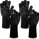BBQ Fireproof Gloves, Grill Cut-Resistant Gloves 1472F Heat Resistant Gloves, Non-Slip Silicone Oven Gloves, Kitchen Safe Cooking Gloves for Oven Mitts,Barbecue,Cooking, Frying, Black2 Pairs