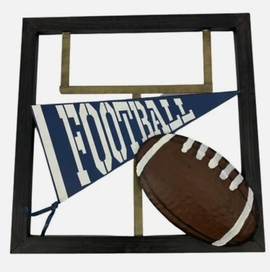 Metal US Football Wall Decor Sculpture 16" square Goal Post 0714