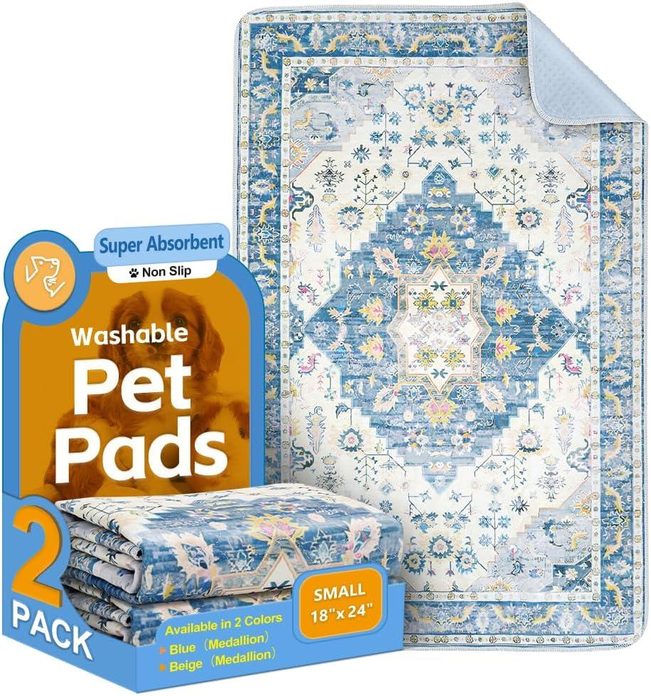 Washable Pee Pads for Dogs 2 Pack Reusable Puppy Training Pads 24"x18" Super Absorbent Waterproof Dog Training Pads, Non-Slip Potty Pads Whelping Pads Litter Mat Pet Supplies, Blue