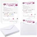Motiskyy 12 Set Sleepaway Camp Flat Cards and Envelopes Notepad Set for Campers Boys and Girls 5. 12 x 7. 87 in with Envelopes Fill in The Blank Camp Stationary(Girl Fill in the Blank)