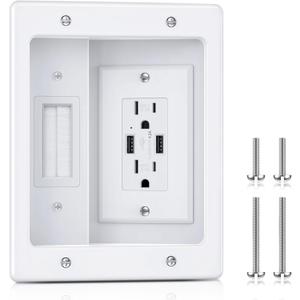 ELECPOW Cord Hider Wall with Dual AC Outlets & Dual USB-A Ports, in Wall Cable Management Kit for Wall Mounted TVRecessed Outlet with TV Wire Hider for Power Cables & Low Voltage Wires.