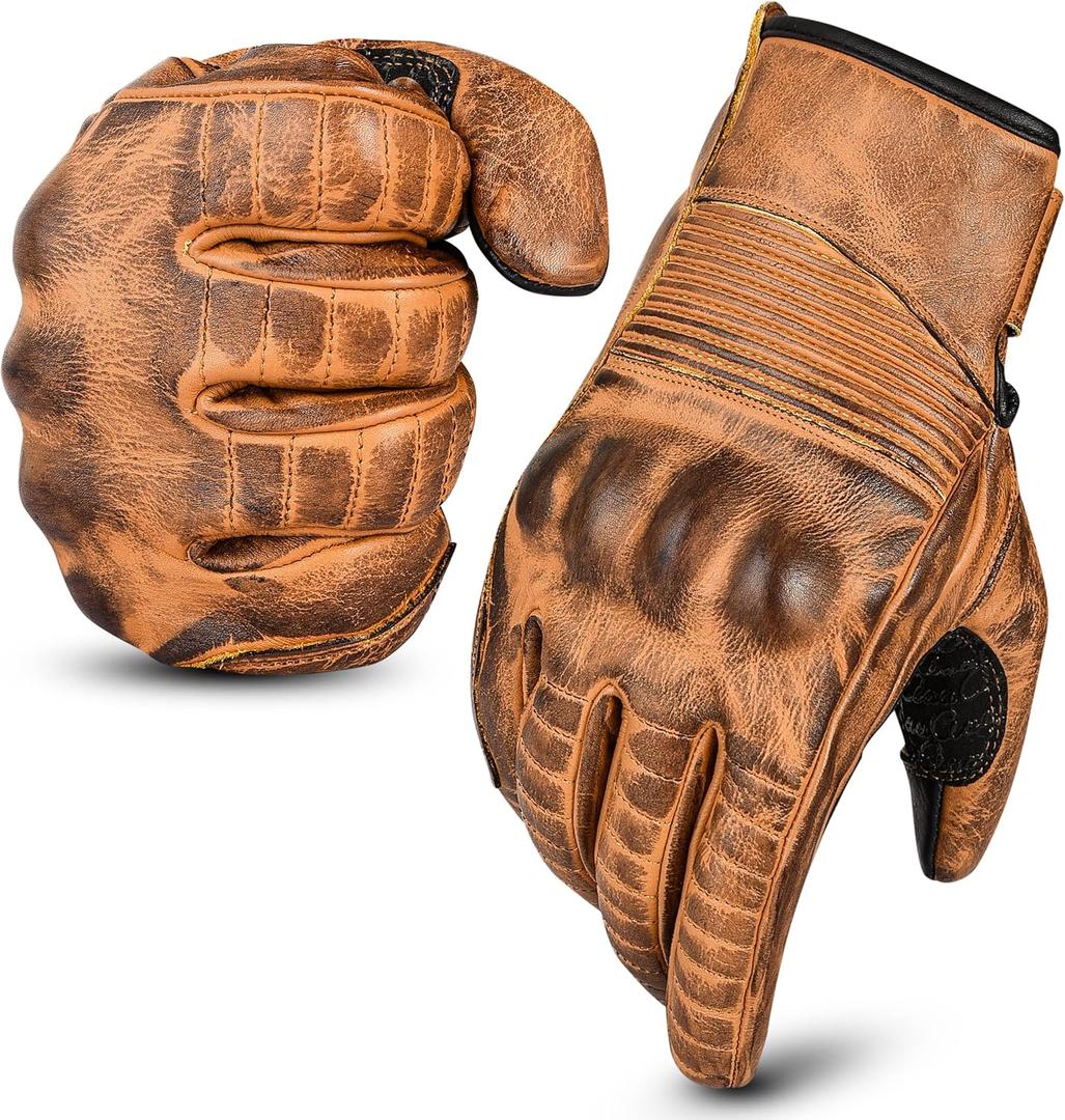 Leather Motorbike Gloves Mens Summer Motorcycle Gloves Racing Gloves Leather Gloves ATV Riding Gloves Black Gloves, Large