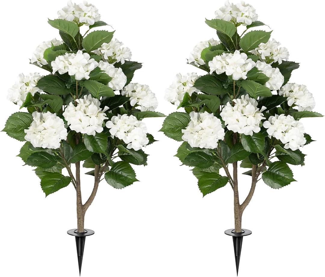 2Pack 3FT Artificial Hydrangea Trees with Spikes Realistic Hydrangea Artificial Flowers for Outdoor & Indoor Dcor, Perfect Faux Hydrangea Flowers Tree for Home, Patio & Garden, White