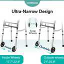 HOMENURSE Narrow Walkers for Seniors, Folding Walker with Skis and 5" Wheels for Small Spaces, Adjustable Width & Height, Aluminum Lightweight Standard Rolling Walker, Support Up to 350lbs, Silver