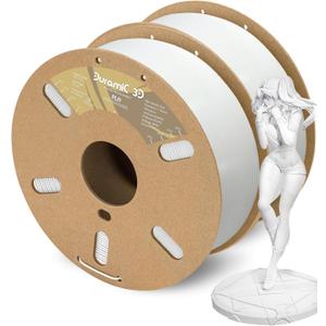 DURAMIC 3D PLA Filament 1.75mm 1kg Spool, Jam-Free High Stifness 3D Printing Filament with Cardboard Spool, No-Tangling No-Clogging Dimensional Accuracy 99% +/- 0.03 mm PLA White 2 Pack