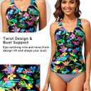 Women Tankini Top Only - Twist Front Tummy Control Swim Bathing Suit Top Adjustable Cross Back No Bottom 2025 (M)