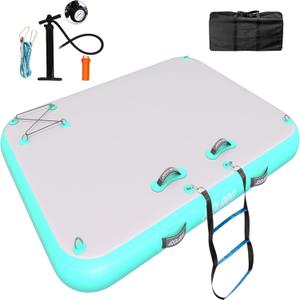 Inflatable Floating Dock Mat,6 inches Thick Inflatable Stable Platform Raft with Storage Bag None-Slip Surface for Lake Beach Pool