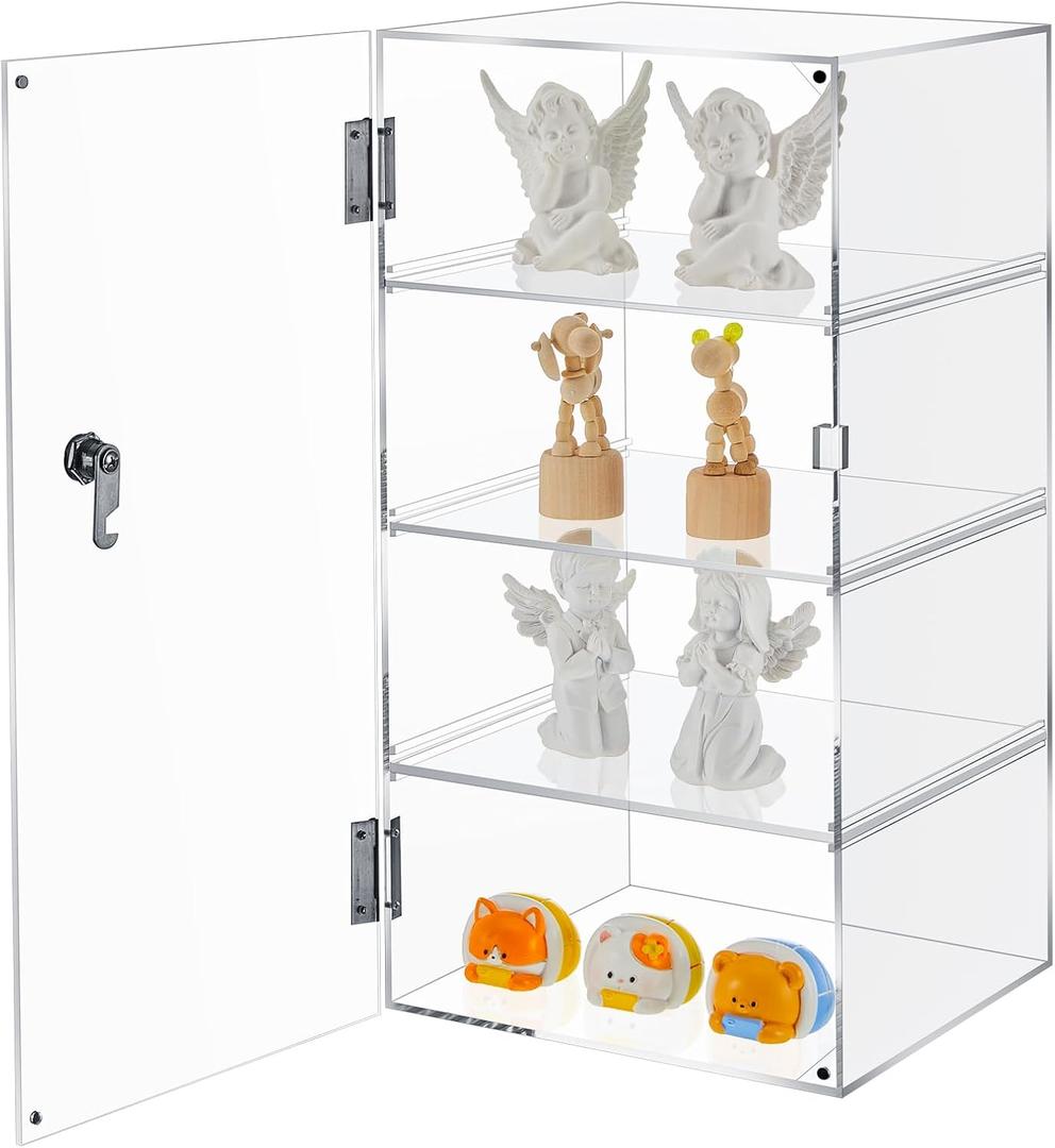 Barydat 4 Tier Acrylic Locking Display Case with Key 9.4'' L x 9.4'' W x 18.9'' H Large Clear Countertop Showcase Display Cabinet Multi Functional Safe Storage Box for Retail Store