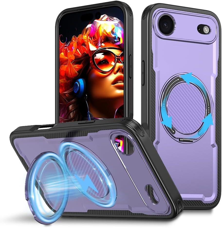 Design for iphone 17 AIR Case with 360 Rotating Ring Kickstand/Stand Compatible with MagSafe [Military-Grade Drop Protection] Shockproof Phone Cover Cover for iphone 17 AIR 5G 2025 6.7 Inch - Purple