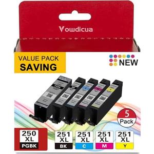 PGI-250XL/CLI-251XL High Yield Ink Cartridge 5 Color Value Pack Compatible Replacement for Canon 250 and 251 Ink Cartridges iP7220 iP8720 iX6820 MX722 MX922 MG5520 MG6620 MG7120 MG6320 Printer