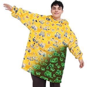 Excavator Wearable Blanket Hoodie for Men - Glow in The Dark Truck Blanket with Oversized Pocket - Car Decor Construction Tractor Sweatshirt Blanket Birthday Gifts for Men Dad Boyfriend Adult