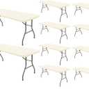 8 Foot Table Cover Fitted 10 Pack Picnic Elastic Tablecloth for Rectangle Tables Waterproof Stretch Washable Folding Indoor Outdoor Spandex Table Cloth for Parties Banquet Camping (Beige,30" x 96")