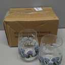 Whaline 2 Pcs Hydrangea Stemless Wine Glasses Clear Drinking Glasses 17 Oz Watercolor Blue Purple Flower Butterfly Tumbler Cups for Spring Party Supplies