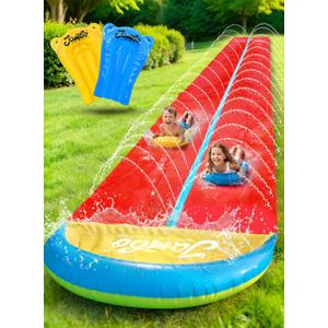 JAMBO 24Ft XL Slip Splash and Slide and 2 Bodyboards, Heavy Duty Lawn Water Slide, Summer Water Toy with Sprinkler for Backyard Outdoor Water Fun n Toys for Kids, Splash Mat Splash Pad