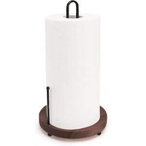 Lorbro Paper Towel Holder Countertop, Farmhouse Paper Towel Holder with Heavy Duty Wood Base, Wood Paper Towel Holder Rustic Style, Paper Towel Holder Stand for Kitchen Decor, Home, Brown