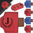 2 x Bygone Mark Bookmark with Pen Holder, 26 Letters Magnetic Leather Bookmarks Personalized Book Mark for Book Lovers, Magnetic Bookmark Pen Holder with Cross for Women Men(Red-J)
