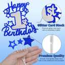 Happy 1st Birthday Cake Topper Decoration Blue Silver Glitter Toppers First Year Around the Sun 1 Year Old Party Decor Celebration Cupcake Toppers