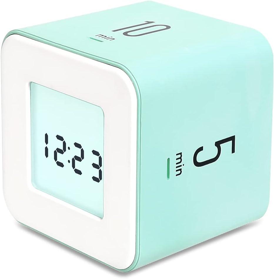 mooas Multi Cube Timer Clock (Mint) Rotating Flip Gravity Sensor Time Management Digital LED Clock & Timer 1, 3, 5, 10 min Setting ADHD Desk Office Productivity Kids Workout Kitchen