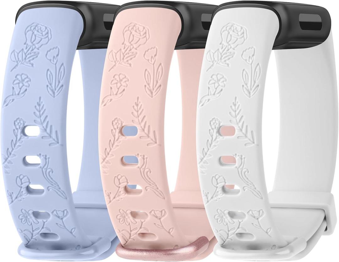 Meliya Compatible with Fitbit Inspire 3 Bands for Women Men, Floral Engraved Silicone Straps Replacement Wristband for Fitbit Inspire 3 Fitness Tracker