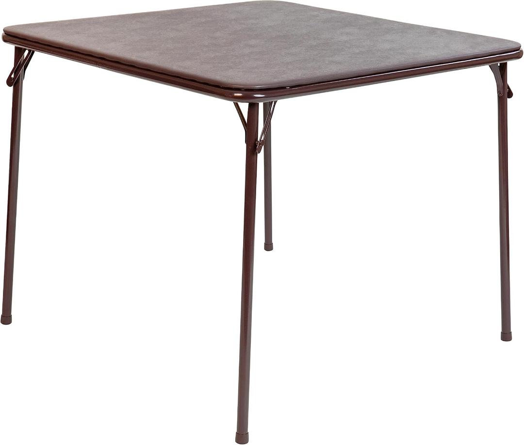 Flash Furniture Madelyn 33.5" Square Folding Multipurpose Card Table with Padded Vinyl Top, Portable Folding Game Table for 4 Players, Brown, 1 Piece Table