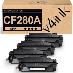v4ink 4PK CF280A Toner Compatible Replacement for HP 80A CF280A Toner Cartridge Black Ink for HP Pro 400 M401N M401DN M401DNE M401DW Printer, HP LJ Pro 400 MFP M425DN M425DW Printer