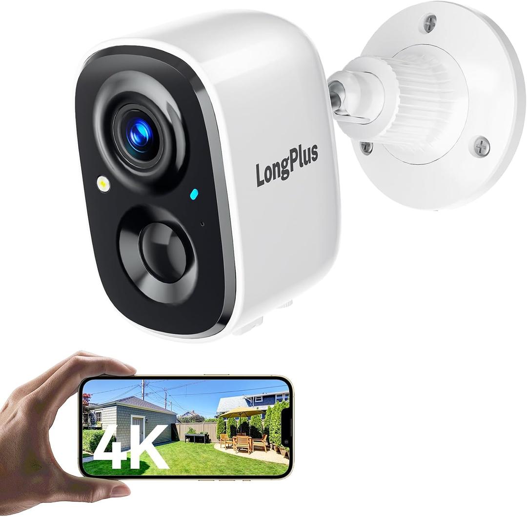 LongPlus 8MP Security Cameras Wireless Outdoor: 4K Battery Powered Security Camera, Outside Camera Support 2.4G/5GHz WiFi, 24/7 Recording, Color Night Vision, AI Motion Detection, SD/Cloud Storage