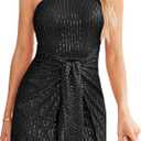 GRACE KARIN Women's Sequin Dress Shiny Sleeveless One Shoulder Bodycon Dress Glitter Party Club Dress Black 18