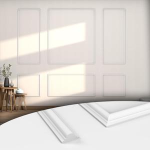 COUKIU 6 Sets Pre-Cut Wall Molding kit,Ready to Assemble Accent Molding Wainscoting Panels for Interior Walls Home Decor6 FramesStyle1) (White)