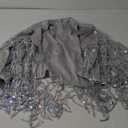 EVILD Fringe Jacket Silver Sequin Blazer Cowboy Outfits for Women (Large)