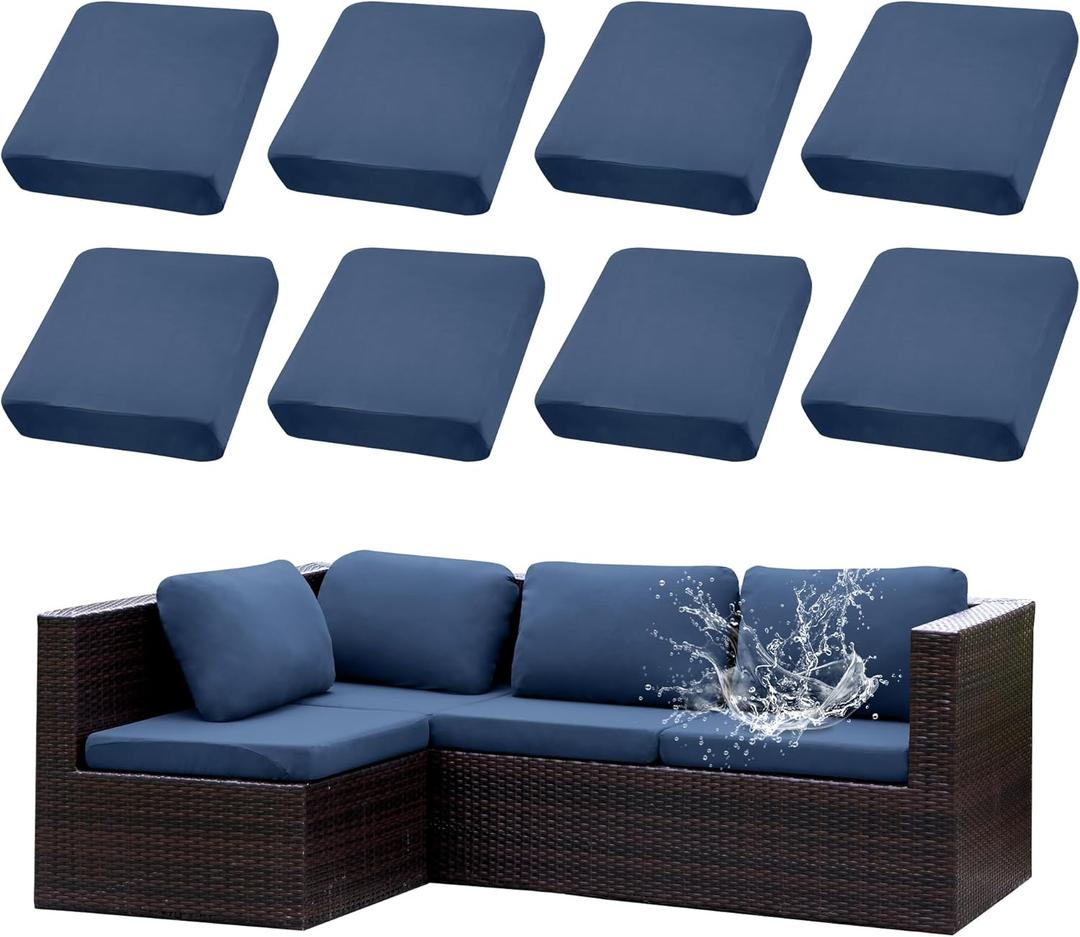 Outdoor Cushion Covers Set,8PCS Waterproof Patio Furniture Couch Seat Slipcovers, Replacement for Sofa Sectional Chair(CoverOnly) (Grey Blue)