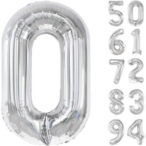 Silver Number Balloon 40 Inch, 0 Number Balloons, 10 20 30 40 50 Numbers Balloon Birthday Decorations, Silver Party Supplies for Women Men