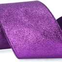 Ribbli Purple Glitter Wired Ribbon with Metallic Edge, Christmas Ribbon for Wreath, Tree Decoration, Home Decor, 4 Inch x 10 Yards