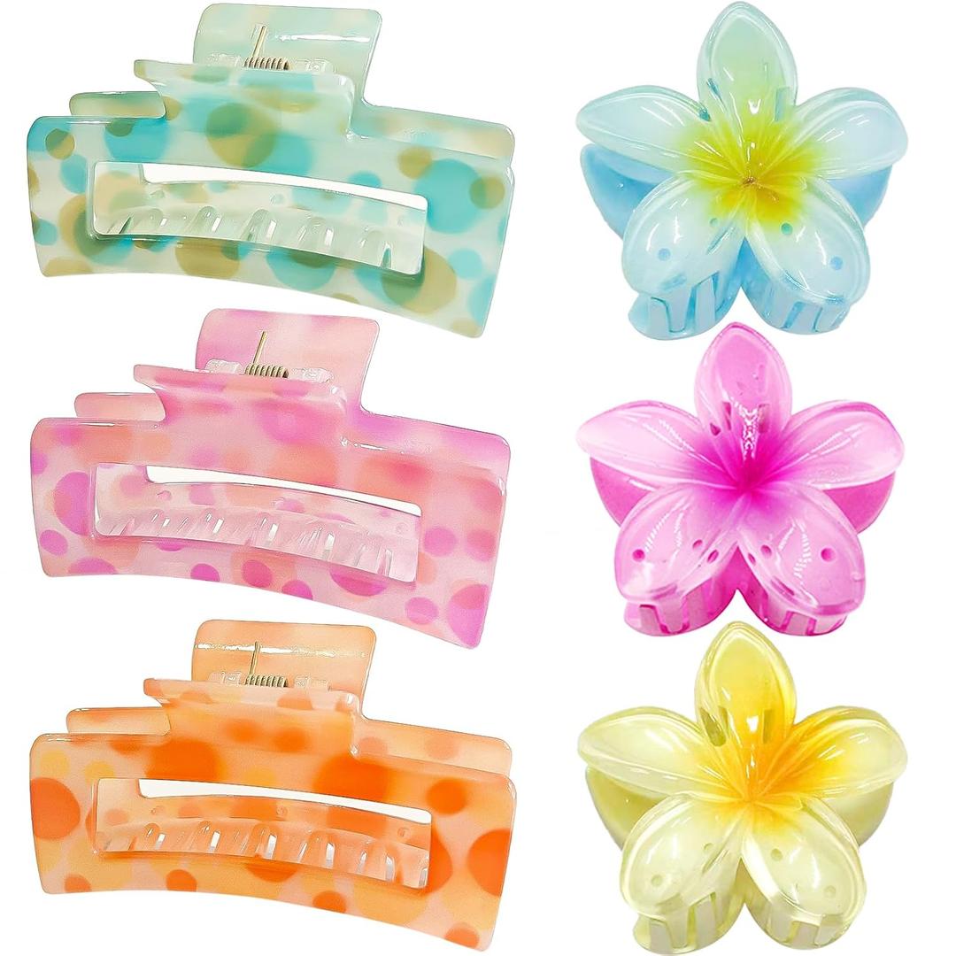 ISCRM Flower Hair Claw Clips for Women Girls,Cute Big Claw Clips for Thick/Thin Hair Claws,Plumeria Hibiscus Hawaiian Flower Hair Clips for Hair,Summer Beach Hair Accessories Gifts (colorful)