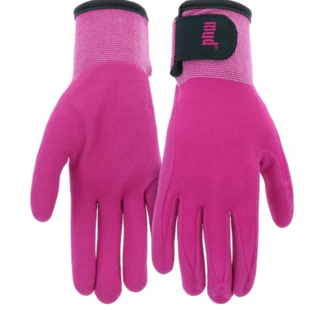MUD Grip Women's Polyester Blend Shell and Water Resistant Sandy Nitrile Coated Palm Garden Gloves, Hook and Loop Closure, Abrasion Resistant, Excellent Grip, Purple, Medium/Large (MD31021M-WML)