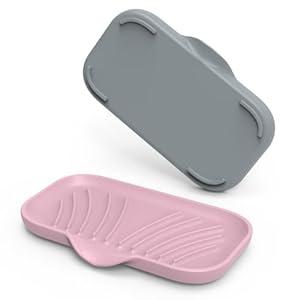 Jalopink Bathroom 6"x3.4" Soap Dishes with Self Draining Spout - Silicone Washingroom Kitchen Sink Organizer, Sponge Holder, Dish Soap Tray, Perfect for Dispenser, Scrubber, Bottle on Sink or Counter