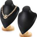 Juexica Necklace Display Stand Bamboo Jewelry Bust for Vendors Necklace Mannequin Holder for Selling Home Trade Organizer(Black, 9.2 * 6.1 Inch)