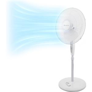 Comfort Zone 18-Inch Oscillating Pedestal Fan with Remote Control, 3-Speed Standing Fan with Adjustable Height (4552), Tilt, 4-Hour Timer & Auto Shutoff Quiet Bedroom Fan, White